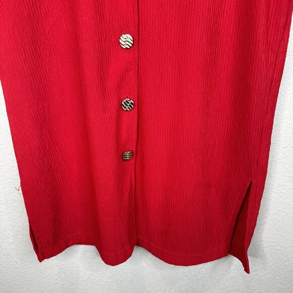 La Fete Blouse Medium Cherry‎ Red Button Front Vintage 90s 80s Mob Wife Gold - Picture 4 of 10